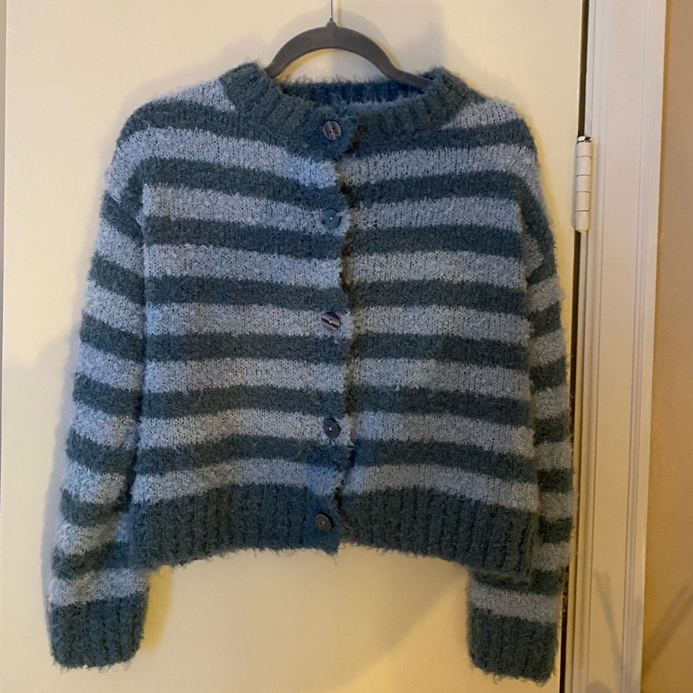 Striped Button-Up Fuzzy Cardigan
